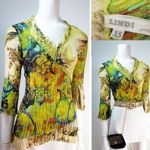 Y2K Lindi🔥Multicolor Floral V-Neck Bell Sleeve Top